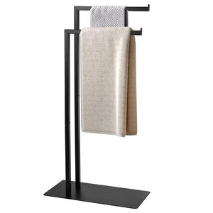 Modern Black Metal Freestanding Towel Rack Multi Layer <b>Holder</b> Bathroom Organizer Stylish Minimal Structure Design - Product Image 1