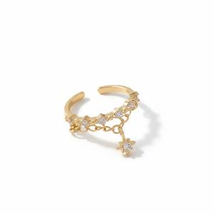 Anillo Colgante de Oro Puro de 14K con Forma de Estrella Brillante y Cadena, Anillo Abierto Ajustable y Apilable, Regalo de Aniversario - Product Image 1
