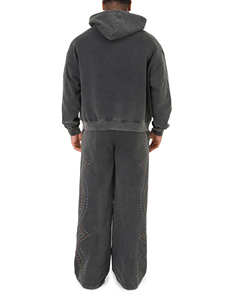 Ensemble de survêtements de jogging en molleton pour hommes, avec pantalon évasé, effet délavé et strass de haute qualité - Product Image 6