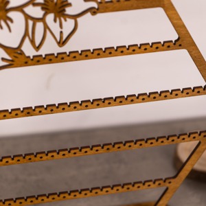 Wooden Hexagon Jewelry Organizer With Floral Design Boho Style <b>Table</b> Top Display Stand For Earrings And Accessories - Product Image 2