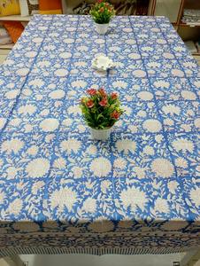 Mantel de Mesa Azul Hecho a Mano en India con Estampado Floral, 100% Algodón, Decoración para el Hogar y Bodas, Personalizable, Ecológico, Duradero y Reutilizable - Product Image 3