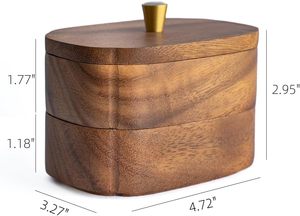 Acacia Wood Eco-Friendly Modern Multifunction Bathroom <b>Storage</b> Jars Double-Layer Canisters for Cotton for Floss Picks Home - Product Image 2