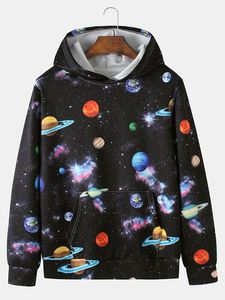 Sudadera con Capucha Unisex, Estampado Galáctico, Negra, Poliéster, Informal, para Otoño, con Bolsillos, Corte Regular - Product Image 3
