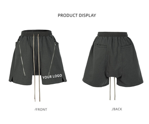 Shorts d'été décontractés pour hommes avec logo personnalisé, double fermeture éclair, cordon de serrage, coupe ample, couleur unie, légers et respirants en polyester - Product Image 3