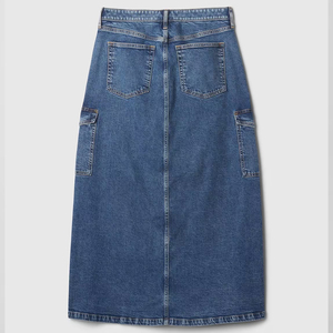 Jupe en jean de haute qualité 2024 pour femme, taille haute, fente latérale, longue, ample, décontractée, en denim, coupe droite, 100% coton, grandes tailles, OEM - Product Image 4
