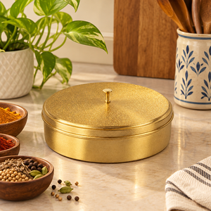 Fine Textured Pure Brass Masala Box Lid Round <b>Spice</b> <b>Storage</b> Container Set Traditional Kitchen Organizer Decorative <b>Spice</b> Dani - Product Image 2