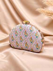 Lavender Designer Embroidery Party <b>Clutch</b> Elegant Evening Handbag for Women <b>Wedding</b> and Party Use - Product Image 2