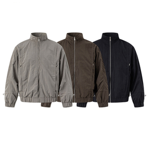 Custom Logo Autumn Vintage Loose Crinkled Boxy Thin <b>Cargo</b> Softshell <b>Jacket</b> for <b>Men</b> - Product Image 4