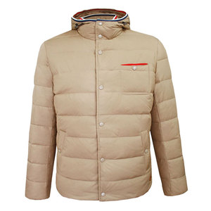 Chaqueta Acolchada con Capucha para Hombre, Color Beige, Cuello Alto, Cierre de Botones, Informal, Resistente al Viento, para Otoño, Corte Regular, Relleno de Poliéster - Product Image 1