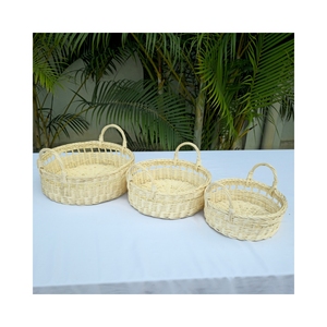 Set of 3 Handwoven White Rattan Round Trays Multipurpose Storage for Tea Sets Produce and Kitchen Spice Jars - Product Image 4