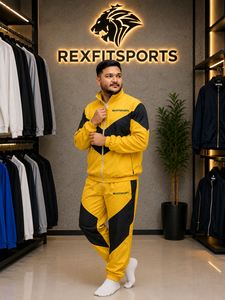 ชุดวอร์ม REXFIT SPORTS 2026 รุ่นสั่งทำพิเศษสำหรับผู้ชาย สีเหลืองดำ ผ้าไนลอน เสื้อแจ็คเก็ตและกางเกงขาสั้น ชุดกีฬาสองชิ้น น้ำหนักเบา ซิปเต็มตัว - Product Image 3