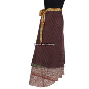 28" Magic Long Reversible Silk <b>Wrap</b> <b>Skirt</b> Bohemian Style Halter 2-Layer Saris Plus Size <b>Wrap</b> Long Silk <b>Skirt</b> - Product Image 1