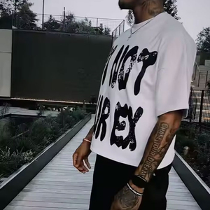 T-shirts pour hommes de haute qualité, 300 g/m², 100 % coton, col rond, imprimé léopard, formel, surdimensionné, épaules tombantes, logo personnalisé sur le devant - Product Image 6