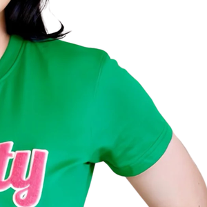 T-shirt graphique en chenille vert rose pour femme, col rond décontracté, manches courtes, en coton, brodé, pour tous les jours - Product Image 3