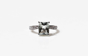 Natural Green Amethyst Prasiolite <b>Ring</b> 925 Sterling <b>Silver</b> Radiant Cut Mint Green Gemstone <b>Solitaire</b> with Zircon Accents - Product Image 3