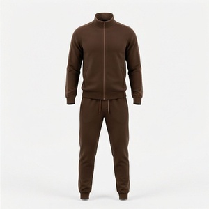 Survêtement marron pour homme, fermeture éclair intégrale, couleur unie, vêtements de sport décontractés avec poches latérales, coupe classique, vêtements d'automne - Product Image 1