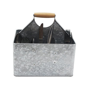 Organizador de utensilios de metal galvanizado con mango de madera, organizador de cubiertos de acero para encimera de cocina, soporte de almacenamiento para mesa de comedor - Product Image 5