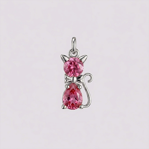 Pink Tourmaline Cat <b>Pendant</b> Silver Plated Cute Cat Charm with Faceted Pink Tourmaline Stone Animal Jewelry Necklace Charm Gift f - Product Image 1