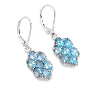 Sterling <b>Silver</b> Blue Apatite Flower <b>Earrings</b> Lever Back Handmade Gemstone Jewelry Elegant Gift For Women - Product Image 5