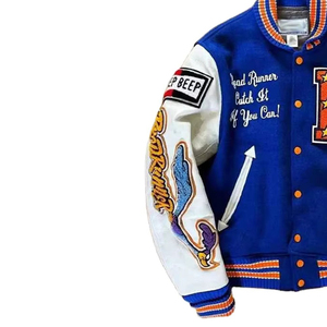 แจ็คเก็ตเบสบอลสีน้ำเงินรอยัลแบบขายส่ง แจ็คเก็ตวาร์ซิตี้สไตล์ Letterman แขนหนัง แจ็คเก็ตบอมเบอร์สำหรับผู้ชาย แจ็คเก็ตวินเทจ - Product Image 3