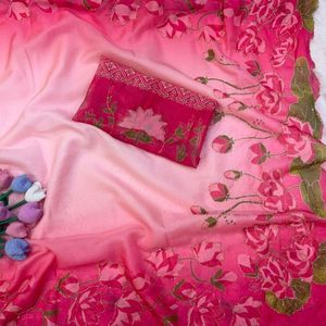 Exclusivo Saree de Seda Tebby con Estampado Floral y Diseño de Katdana Hecho a Mano con Blusa sin Coser, Precio al por Mayor por Royal Export - Product Image 6