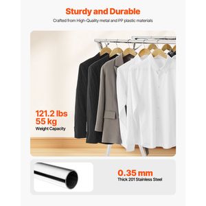 Stendibiancheria Telescopico a 2 Livelli in Acciaio Inox con 30 Fori Antivento e 2 Ganci per Scarpe, Stendino da Interno - Product Image 3