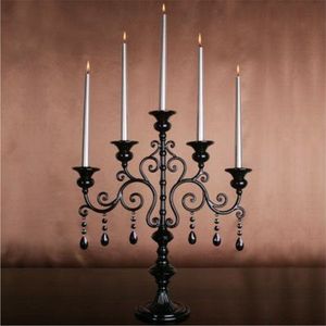 Candelabro Moderno de Metal Negro Estilo Gótico de 5 Niveles con Cristales Decorativos en Forma de Lágrima, Decoración de Lujo para Sala de Estar y Hotel - Product Image 1
