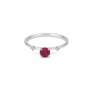 Anillo de Rubí y Diamante en Plata de Ley 925 con Baño de Rodio, Corte Redondo, Engaste de Garras, Anillo Clásico con Piedras Preciosas para Mujer - Product Image 5