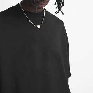 T-shirt Homme en Coton à Manches Courtes, Coupe Droite, Épaules Tombantes, Style Streetwear Jeunesse, Logo Personnalisé, Uni, Grammage Lourd, avec Bordures Contrastantes - Product Image 5