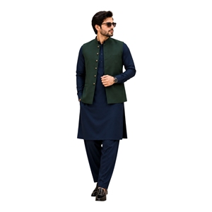 Conjunto de Kurta y Pijama Tradicional de Algodón para Hombre con Chaleco Verde, Color Sólido, Estilo Casual, Corte Regular, para Todas las Temporadas, Estilo Indio-Pakistaní - Product Image 4