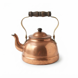 Tetera de cobre puro estilo vintage para estufa con mango de madera oscuro tallado, hervidor de agua antiguo al por mayor para cocina - Product Image 1