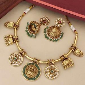 Conjunto de Collar y Pendientes de Latón Chapado en Oro Polki Kundan, Joyería Nupcial India, Uso Diario, Hecho a Mano, Producto al por Mayor - Product Image 1