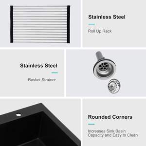 Fregadero de Cocina Empotrable de Granito Negro de 33x22 Pulgadas, Fregadero de Cocina de Cuarzo - Product Image 4