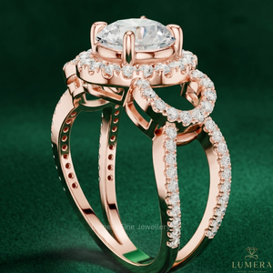 แหวนเพชรสำหรับผู้หญิง18KT 14KT 10KT โรสโกลด์ฮาโลเจนสำหรับงานหมั้นและงานแต่งงานได้รับการรับรองจาก9KT สุดหรู - Product Image 4