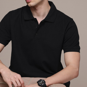 เสื้อโปโลแขนสั้นสีดำสำหรับผู้ชาย ผ้าฝ้าย 100% ปิเก้ ระบายอากาศได้ดี สวมใส่สบาย ทรงปกติ ดีไซน์เรียบง่าย ติดกระดุมด้านหน้า - Product Image 5