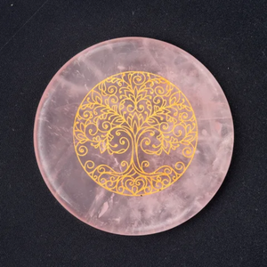 Plaque de cristal de quartz rose naturel avec cercle pentagramme doré sculpté, plaque de charge pour la guérison et la méditation - Product Image 4