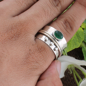 Wholesale Shree Jaipur Silver 925 Sterling Silver Amethyst Classic <b>Spinner</b> <b>Ring</b> Hammered Beaded Multi Band Gemstone <b>Ring</b> - Product Image 2