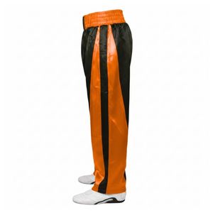Pantalon d'arts martiaux avec empiècements latéraux orange, pantalon de kickboxing, bas de tenue MMA, équipement d'entraînement de combat en satin haute mobilité - Product Image 3