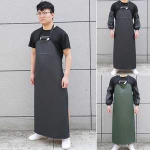 Tablier de cuisine en toile et cuir PU souple, noir et vert, imperméable et résistant à l'huile, pour boucherie, alimentation, marché des agriculteurs, unisexe, à boutons-pression - Product Image 4