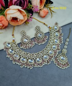 Heavy Cubic Zirconia <b>Necklace</b> <b>Set</b> Pearl Cluster Tassel Drop <b>Bridal</b> Wedding Jewelry <b>Set</b> With Dangle <b>Earrings</b> & Mang Tika Supplier - Product Image 3