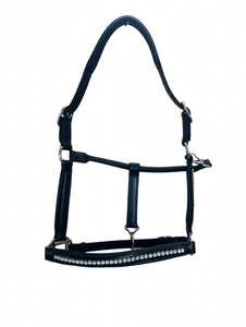 Harnais de cheval réglable en cuir noir avec décorations en cristal, rembourrage doux, accessoire équestre personnalisable - J B EXPORT - Product Image 1