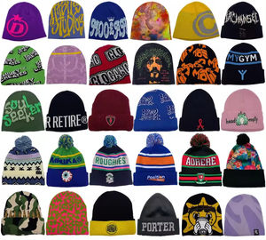 Bonnet en tricot d'hiver unisexe à pompon jacquard personnalisé 100 % acrylique, avec logo brodé, ajustable, pour équipe sportive – Vente chaude - Product Image 5