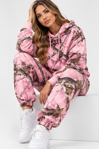 Ensemble sweat à capuche et pantalon de survêtement camouflage rose pour femme – Survêtement camouflage 2 pièces Fabricant OEM/ODM - Product Image 2