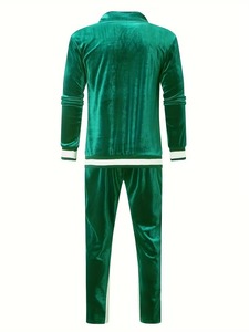 Unisex Green <b>Velvet</b> Tracksuit Set Full Zip Jogging Suit <b>Jacket</b> Pants Solid Color Casual Sportswear Autumn Wear - Product Image 2