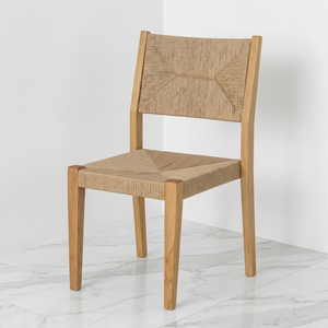 Chaise de salle à manger en corde tressée, style scandinave moderne, structure en bois massif, dossier en chevron, sans accoudoirs, pour cuisine et restaurant - Product Image 1