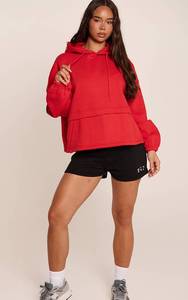 เสื้อฮู้ดผู้หญิงสีแดงล้วน แขนยาว สวมหัว สไตล์ลำลอง รับผลิตตามแบบ สำหรับฤดูใบไม้ร่วงและฤดูหนาว รับผลิตแบบ OEM และ ODM - Product Image 4