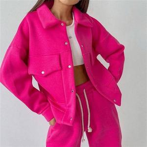 Ensemble 2 pièces pour femmes, veste et pantalon en polaire, coupe ample, couleur unie, toutes saisons, manches longues, col rabattu - Product Image 6