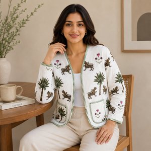 Veste matelassée en coton BOHO9 pour femme BOHOBI, imprimé tigre et palmier, manches longues, légère, décontractée, pour l'hiver et l'automne, OEM ODM - Product Image 6