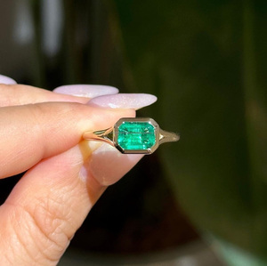 <b>Emerald</b> Cut Green Gemstone Minimalist Engagement <b>Ring</b> 925 Sterling <b>Silver</b> Bezel Set East West Solitaire for Wedding Anniversary - Product Image 6