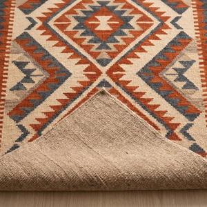 Tapis Kilim en Laine Tissé Main Premium - Tapis de Sol Plat à Motifs Géométriques Tribaux Diamantés Terracotta Style Sud-Ouest - Product Image 6
